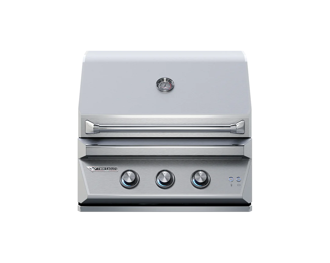 
A close-up of a stainless steel temperature gauge, marked with a range from 0 to 800 degrees Fahrenheit.
Quick view
Compare
Twin Eagles 30-Inch 2-Burner Grill – TEBQ30