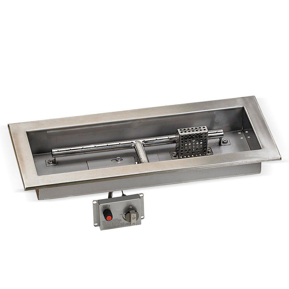 18" x 6" Drop-in Fire Pit Pan With Electric Ignition System kit, CSA Certified - Rectangular Stainless Steel 