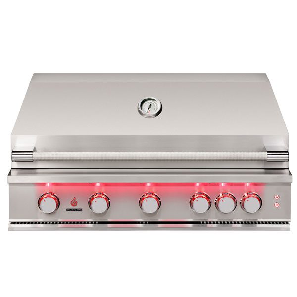 True Flame 40-Inch Built-In Gas Grill Featuring 5 Illuminated Control Knobs and Infrared Rotisserie Burner
