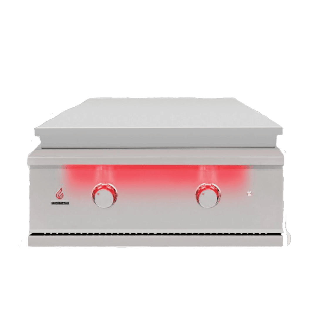 TrueFlame 30-Inch Built-In Gas Griddle with Dual U-Tube Burners and LED Backlit Controls for Outdoor Kitchens