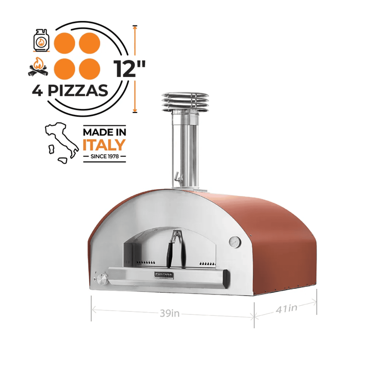 Fontana Forni Roma Hybrid Pizza Oven - Red - FTROM-H-R Fontana Forni Roma Hybrid Pizza Oven - Red - FTROM-H-R