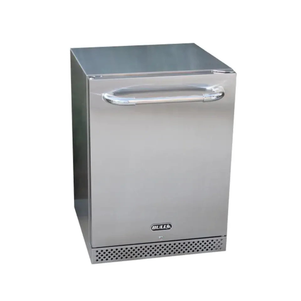 Bull 24-Inch Premium Outdoor Refrigerator with stainless steel door for built-in outdoor kitchen setups