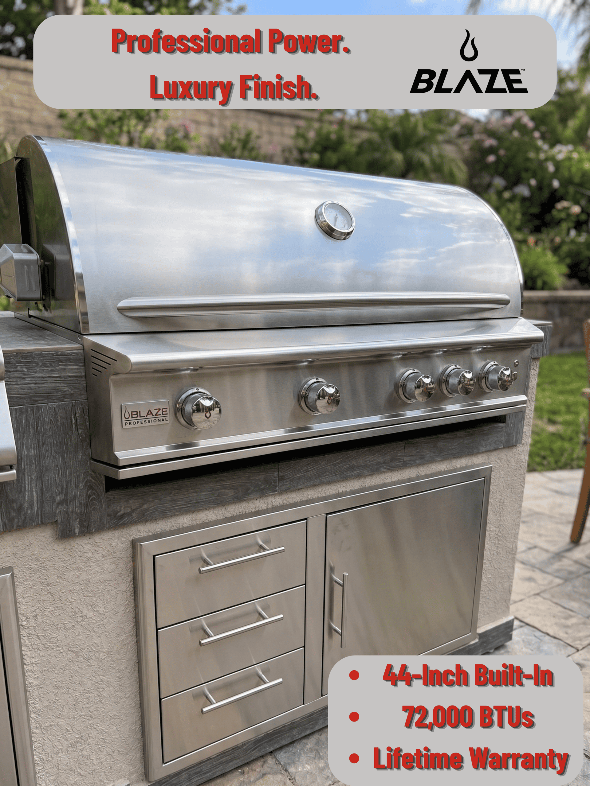 Blaze Professional LUX grill review – Blaze Professional LUX 44-inch 4-burner built-in natural gas grill in outdoor kitchen island